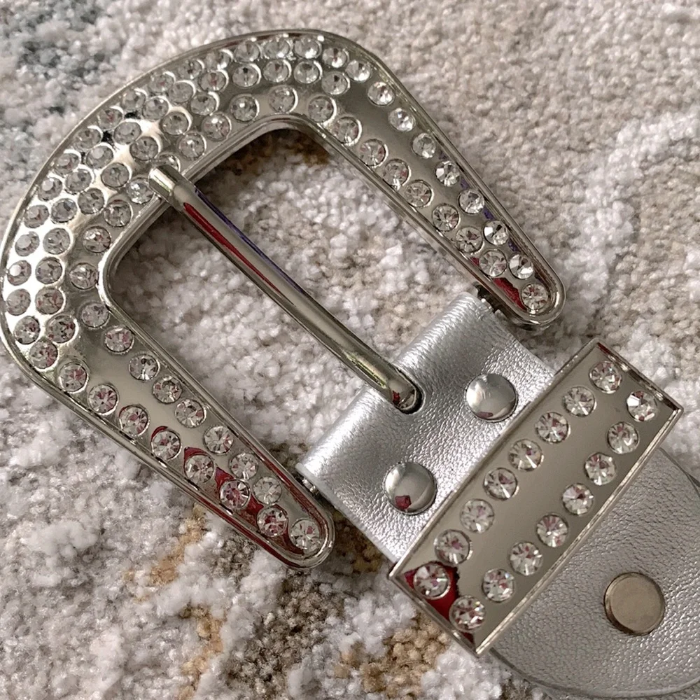 Silver Rhinestone Studded Women's Belt
